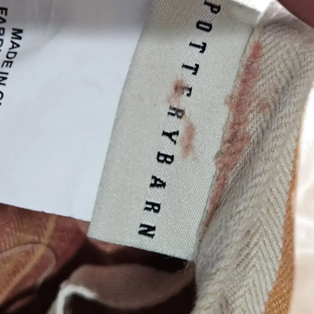 Pottery Barn Queen Full Linen Cotton Red Striped Duvet Cover Western Classic